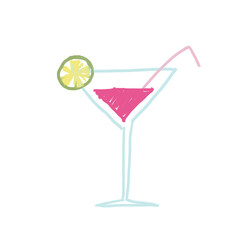 cocktail with a lime drawing ,PNG