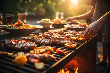 grilled meat on the barbecue with copy space 