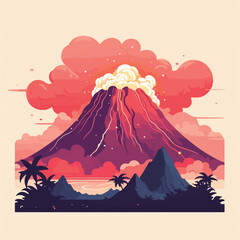 Volcanic eruption art flat design