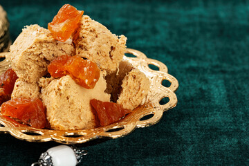 Turkish sweet desserts, halva with dried apricots