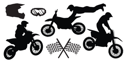 Fototapeta na wymiar Black Motocross or Bike Silhouettes vector collection