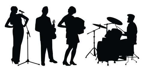 Musician or Musical bands Black Silhouettes Vector illustration © Adopik