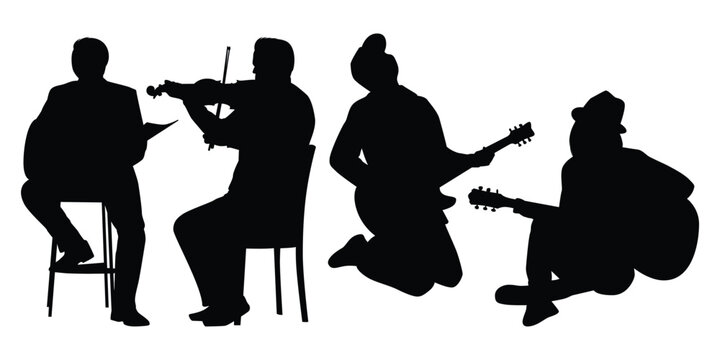 Musician or Musical bands Black Silhouettes Vector illustration