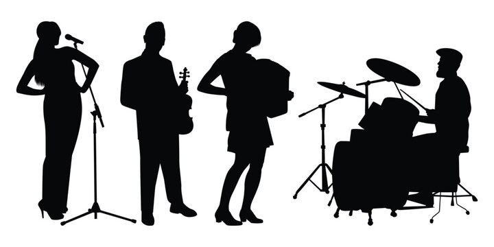 Musician or Musical bands Black Silhouettes Vector illustration