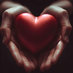 Fototapeta premium Generative AI. woman hands holds red heart
