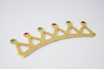 Sparkling tiara of a princess. Toy tiara on a white background. 