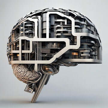 Ein Gehirn aus Metall, welches f&uuml;r Intelligenz und Ziele steht und die Gedanken sichtbar machen soll