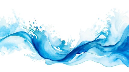 Watercolor River Background. Hand Drawn Blue Waves and Splashes of Paint. Abstract Watercolor Illustration. Generative AI