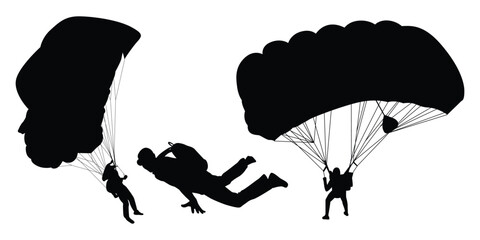 parachute Sky diving Silhouette Vector Collection - obrazy, fototapety, plakaty