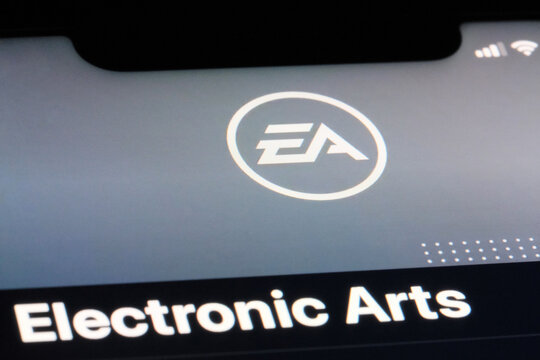Shanghai,China-August 1st 2023: close up Electronic Arts brand logo on screen. Game company