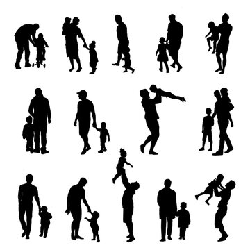 silhouettes of a father and son illustration vector
