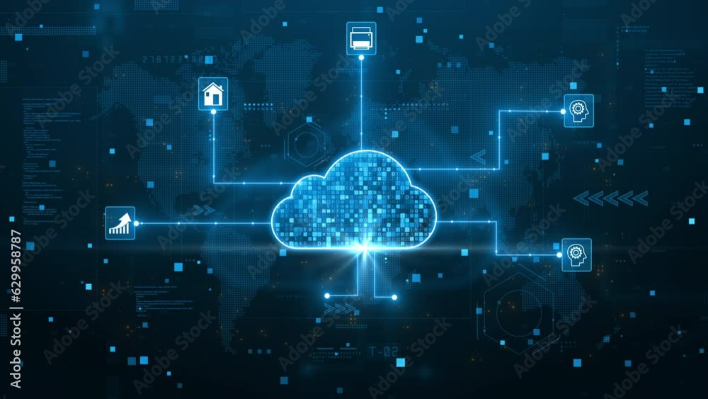 Poster cloud computing for data storage and transfer for safety, cloud icon with data icon on the backgroun