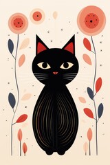 abstract picture for interior design, black cat . AI Generated