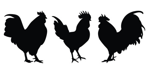 Farm Animal Rooster Silhouette Vector Illustration
