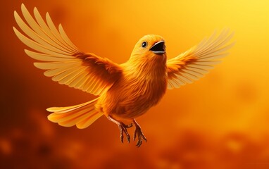 Tangerine Aviator Orange Bird Flying on Solid Orange Background. Generative Ai