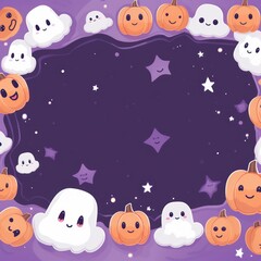 cute pumpkin and ghost frame for Halloween. Frame illustration of Halloween with pumpkin and ghost. Generative Ai.