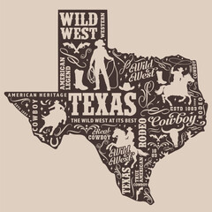 Texas map monochrome vintage poster