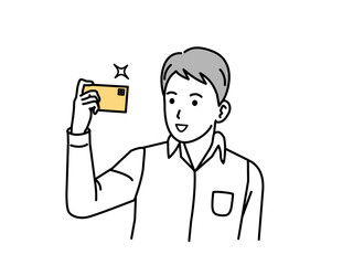 スマートフォンで自撮り、写真撮影する若い男性