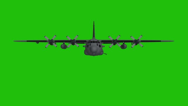 Green screen military airplane. military airplane Hercules paratrooper with green back ground