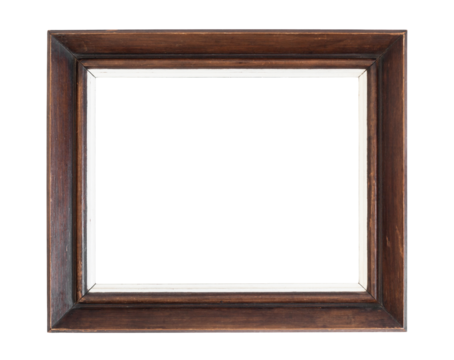 Vintage wooden blank picture frame mockup isolated in transparent PNG, empty mock-up old wood frame - isolated design element