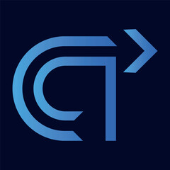 Logo, combination of letters P and C, blue gradient. arrow and road, blue arrow icon