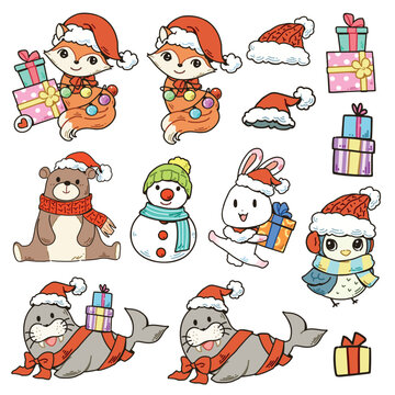 Cute design element cartoon, cartoon illustration of christmas theme character elements, Cartoon illustration for children, Vector image.