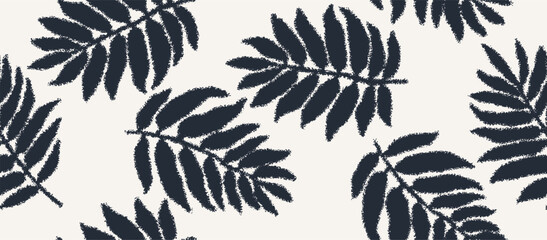 leave hand drawn seamless pattern. ink brush texture.	brush leaf pattern, brush stroke palm leaves.