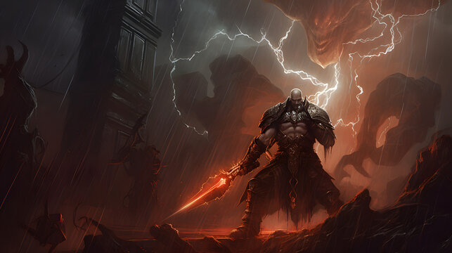 Diablo III RPG dungeon-crawler fantasy dynamic lightning generative AI