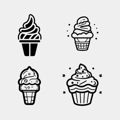 Set of cupcakes vector isolated on white