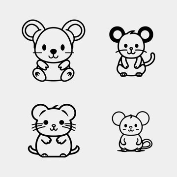 set of cute mouse baby vector isolated on white