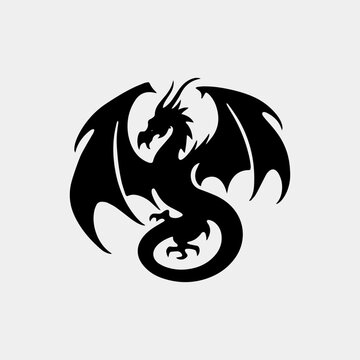 vector illustration, set of dragon tattoo designs, black and white graphics
