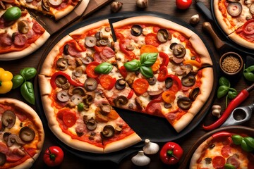 Fototapeta na wymiar pizza with mushrooms and tomatoes