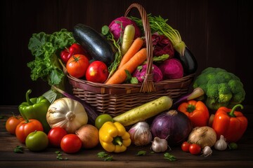 basket overflowing with colorful fruits and vegetables