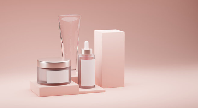 Skincare pink set mockup illustration