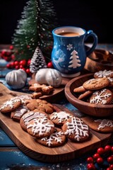 Obraz na płótnie Canvas festive christmas cookies and hot cocoa on a table
