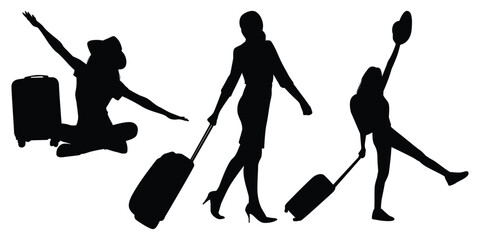 Woman Traveling for Adventure Silhouettes vector illustration