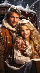 Fototapeta na wymiar A Heartwarming Christmas Portrait - Couple Bonds in the Winter.