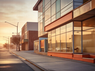 empty street with modernist building