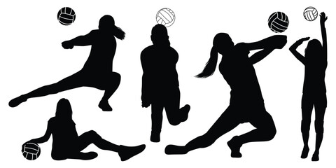 Female Volleyball Player Sports silhouettes vector Illustration