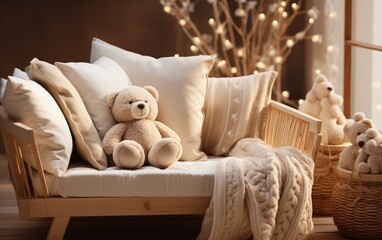 Mockup of a Baby Crib Light Wood with Ultra Detailed Softness