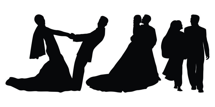 Wedding couple silhouettes vector illustration