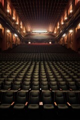 empty auditorium with rows of seats and stage