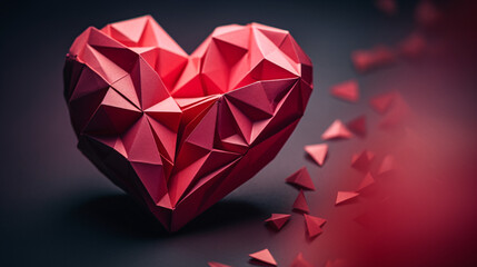 Affection Unfolded: Generative AI Crafted Intricate Geometric Heart of Paper - Ideal for Love Invitations or Romantic Expressions