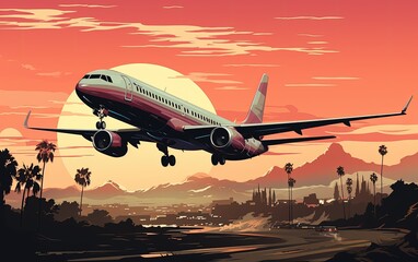 Naklejka premium Minimal Flat Vector Illustration Flying out of LAX