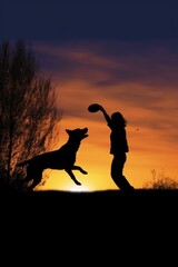 silhouette of a dog jumping to catch a frisbee