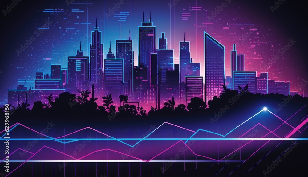 Sticker Illustration of purple city buildings, generated by AI