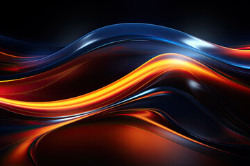 3d render, abstract geometric background illuminated with blue and orange neon light. Glowing wavy line. Futuristic minimal wallpaper.