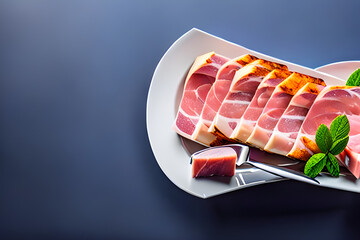sliced ham on a plate. Generative AI