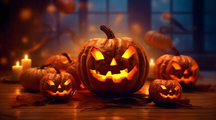 Halloween pumpkin head on a dark background 
