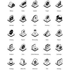 Business icons set. online business, e-commerce, finance icons, such as business man, business bag, avatar, office, etc